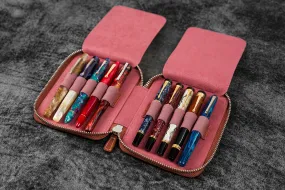 Leather Zippered 10 Slots Pen Case - C.H. Orange