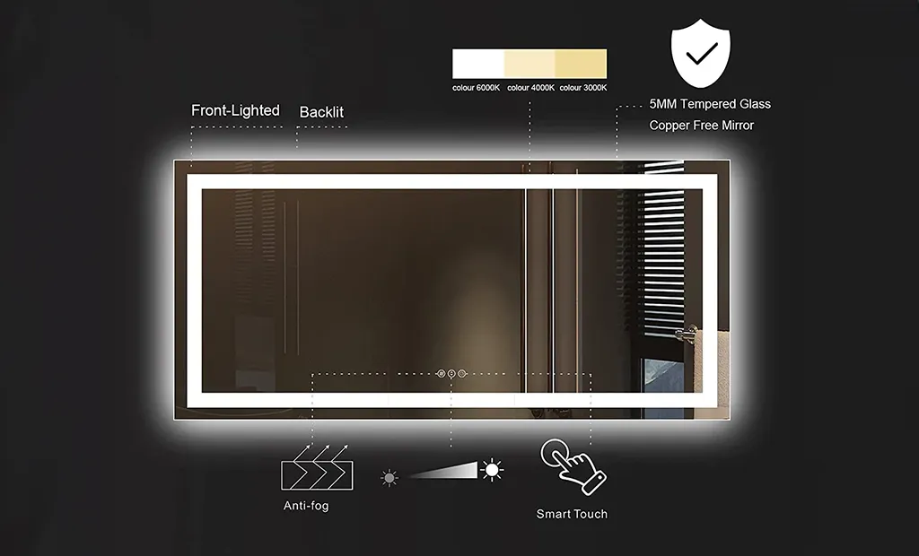 LED Mirror with Front & Backlit 88x38