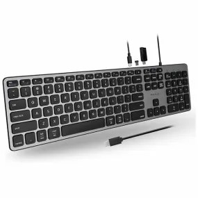 MACALLY Full Size Wired USB-C Keyboard with USB Ports