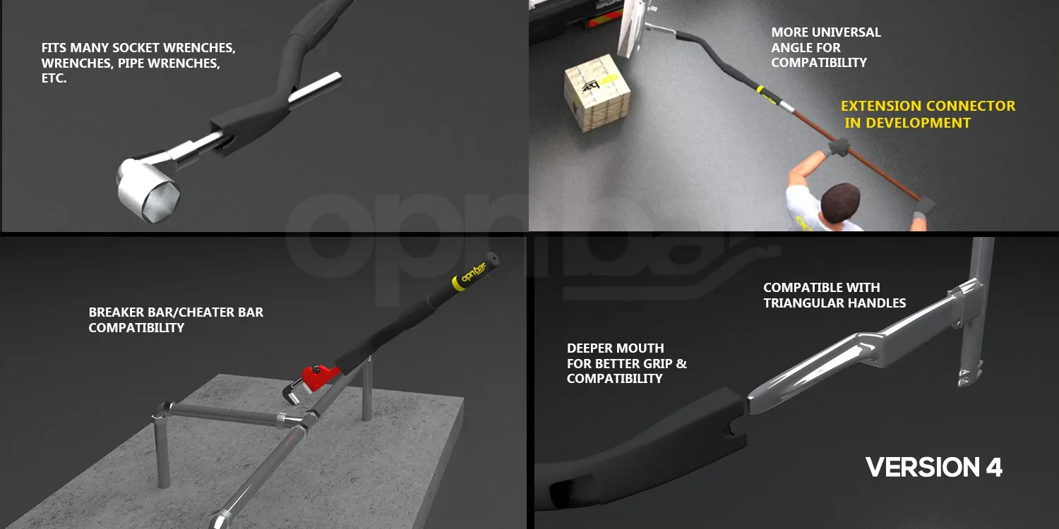 *NEW SPECIAL VERSION* OPNBar Version 4 (1 Pack) Large Mouth Leverage Bar with Extension Pole (Short Lightweight Version) - for Shipping Container Doors - Optional 5th Wheel Release - Made in The USA by SCS International