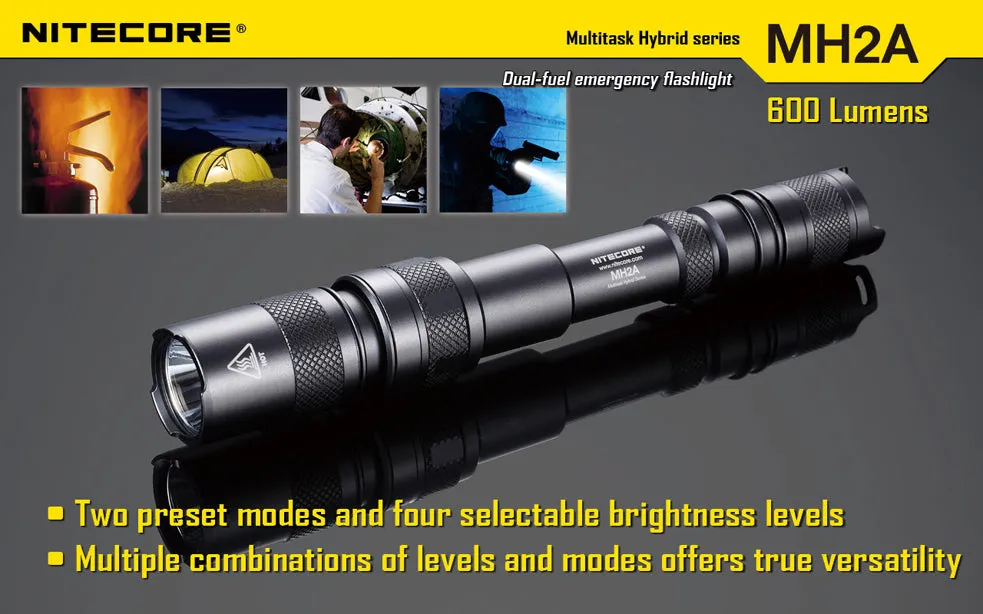 NiteCore Multi Task Hybrid Series MH2A 600 Lumen 2 x AA CREE XM-L LED Rechargeable Flashlight