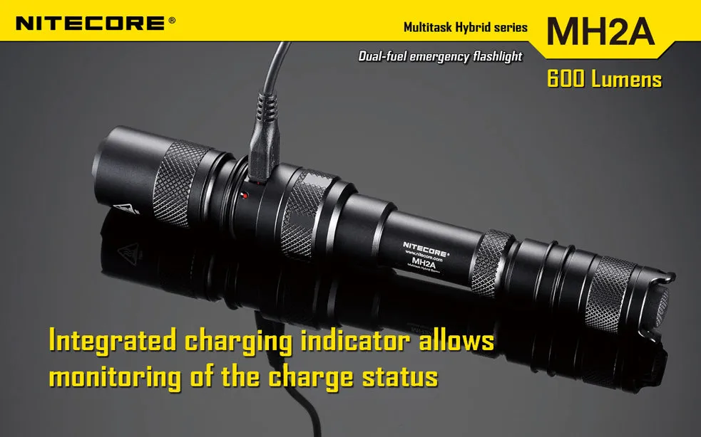 NiteCore Multi Task Hybrid Series MH2A 600 Lumen 2 x AA CREE XM-L LED Rechargeable Flashlight