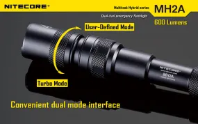 NiteCore Multi Task Hybrid Series MH2A 600 Lumen 2 x AA CREE XM-L LED Rechargeable Flashlight