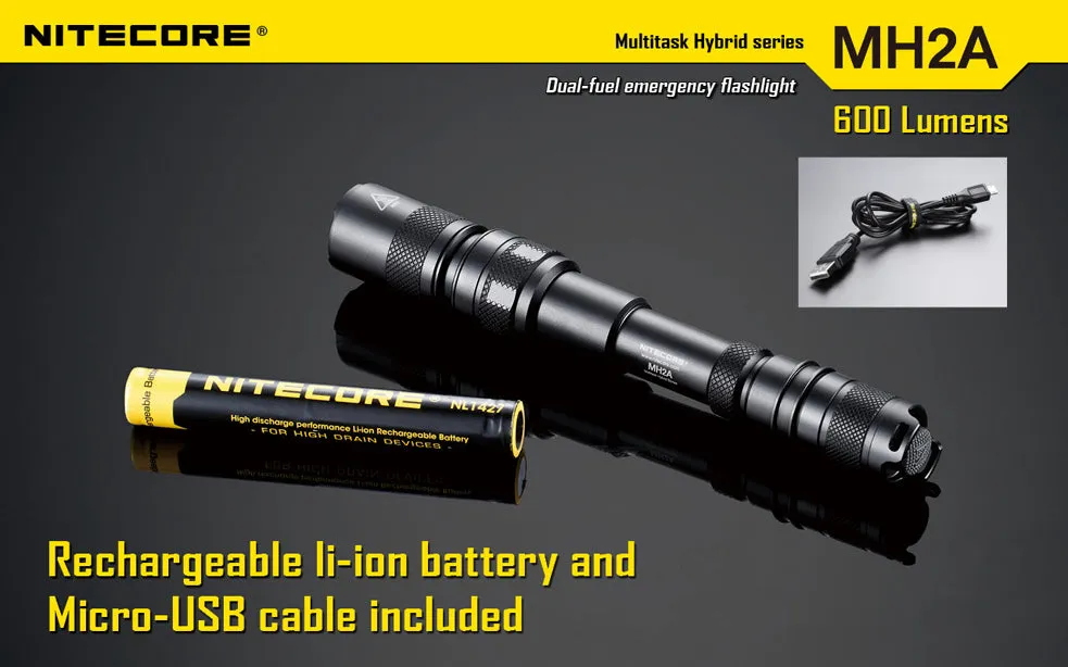 NiteCore Multi Task Hybrid Series MH2A 600 Lumen 2 x AA CREE XM-L LED Rechargeable Flashlight