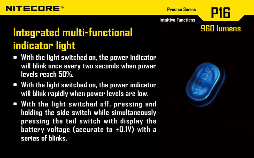 Nitecore P16 XM-L2 960 Lumen 1 x 18650 or 2 x CR123 Flashlight