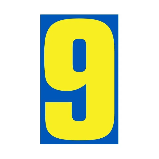 Number Window Stickers - Blue and Yellow Car Dealer Number Stickers - Durable, Weatherproof Vinyl with Easy On/Off Adhesive - Back Slit for Seamless Installation - 9-1/2"