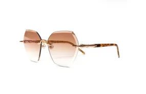 PEARL COLLECTION 18KT Gold & Tortoiseshell Acetate Sunglasses, Gradient Brown Hexagon Lenses