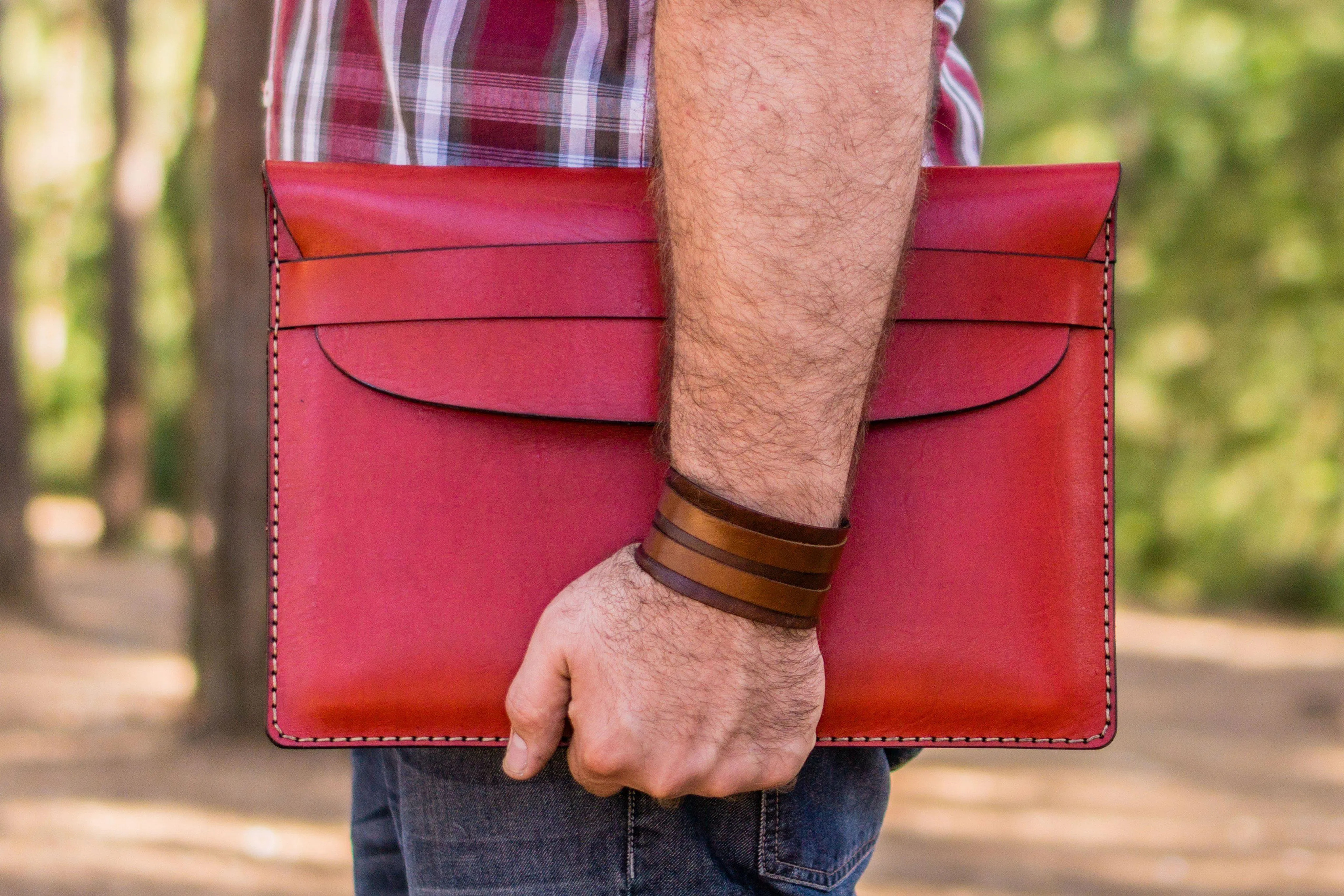 Personalized Leather MacBook Sleeves - Red