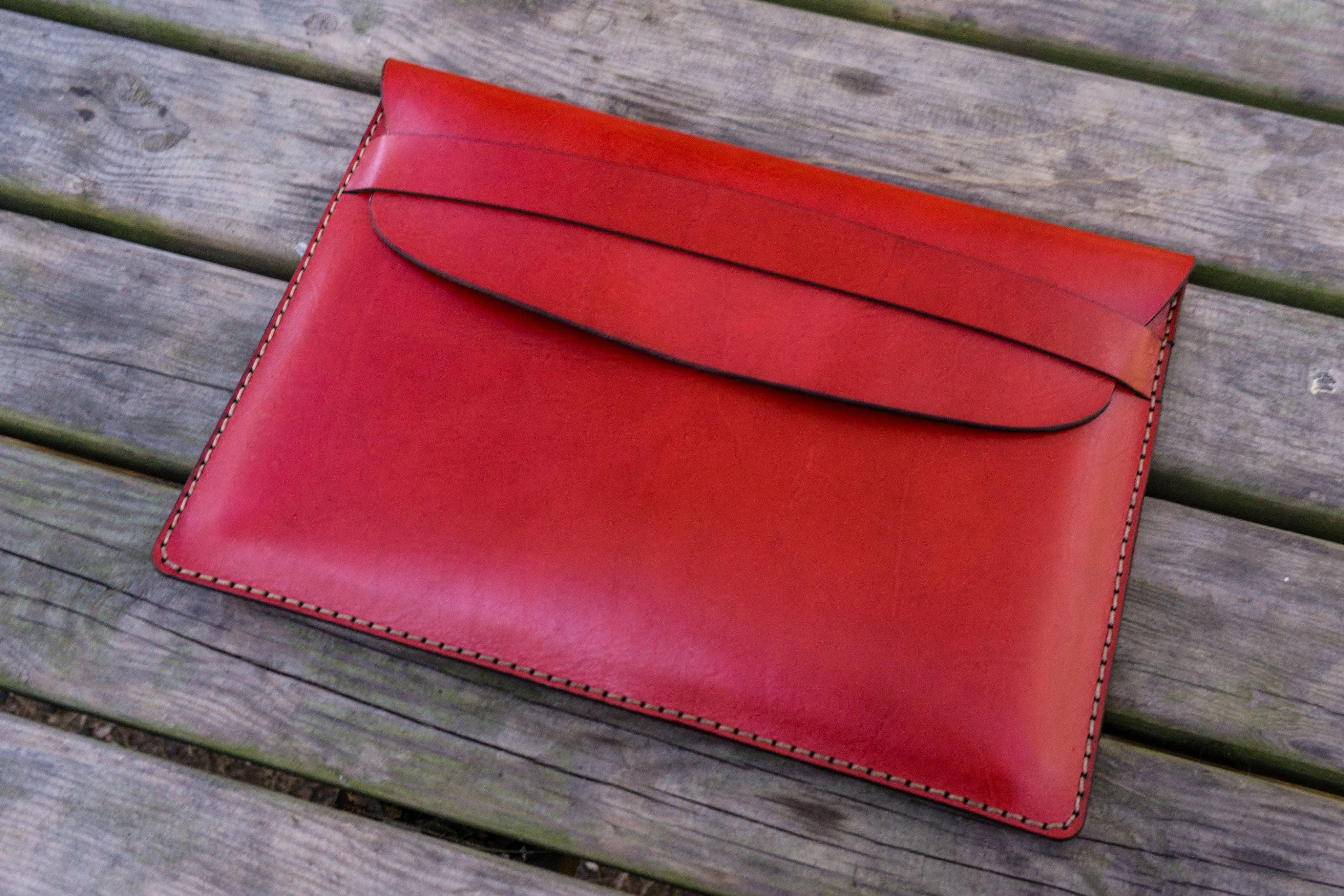 Personalized Leather MacBook Sleeves - Red