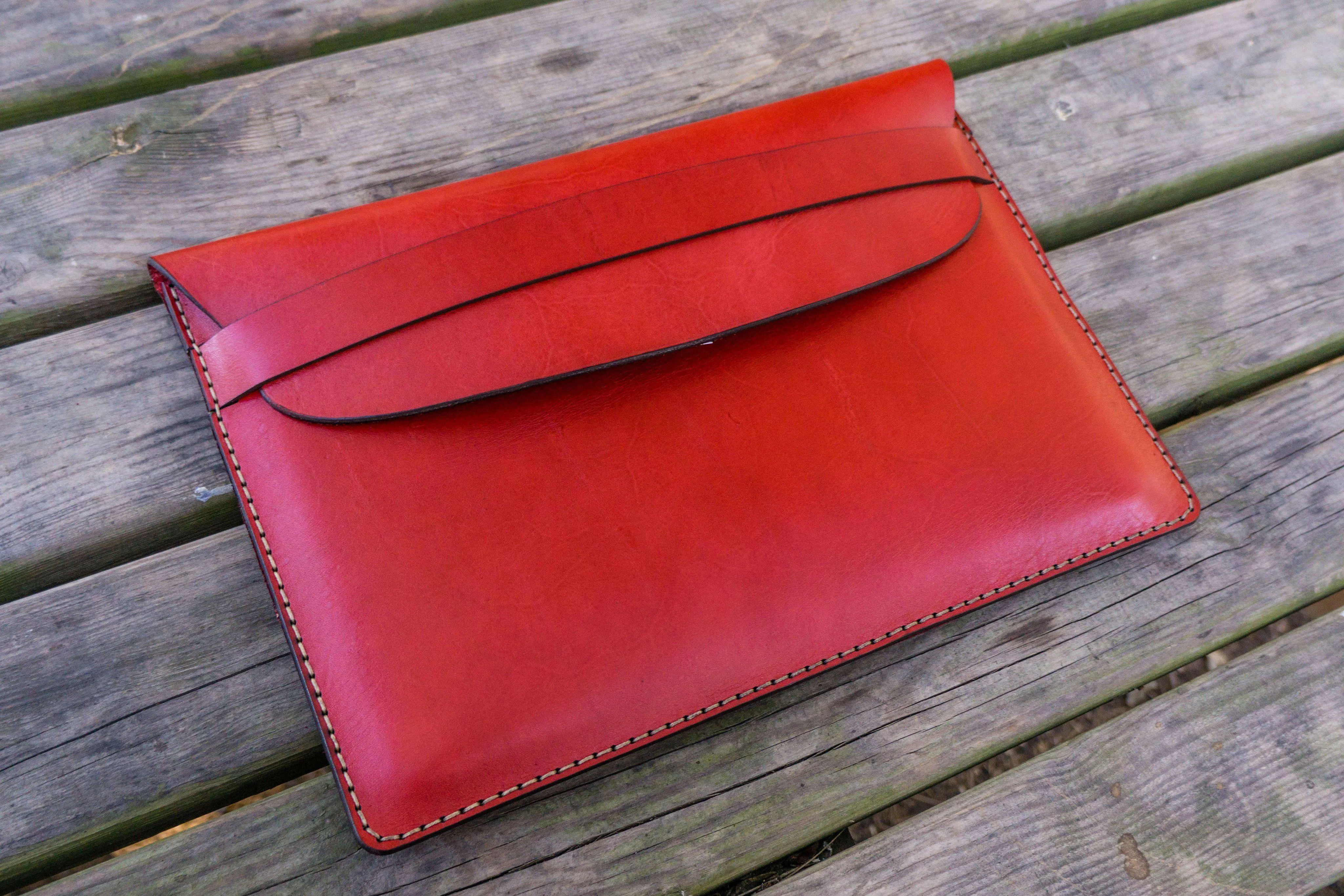 Personalized Leather MacBook Sleeves - Red