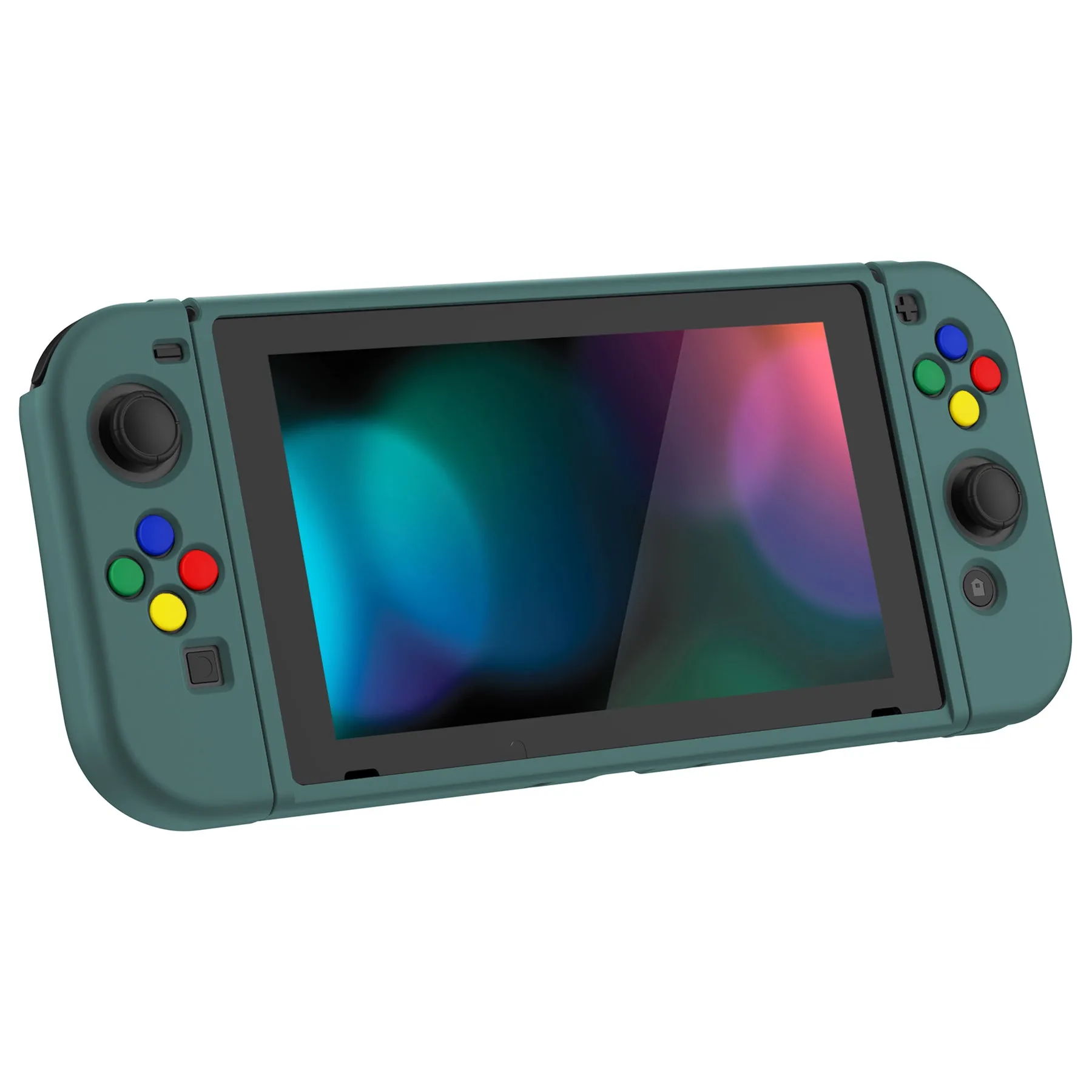 PlayVital Hunter Green Protective Case for NS Switch, Soft TPU Slim Case Cover for NS Switch Joy-Con Console with Colorful ABXY Direction Button Caps - NTU6036G2