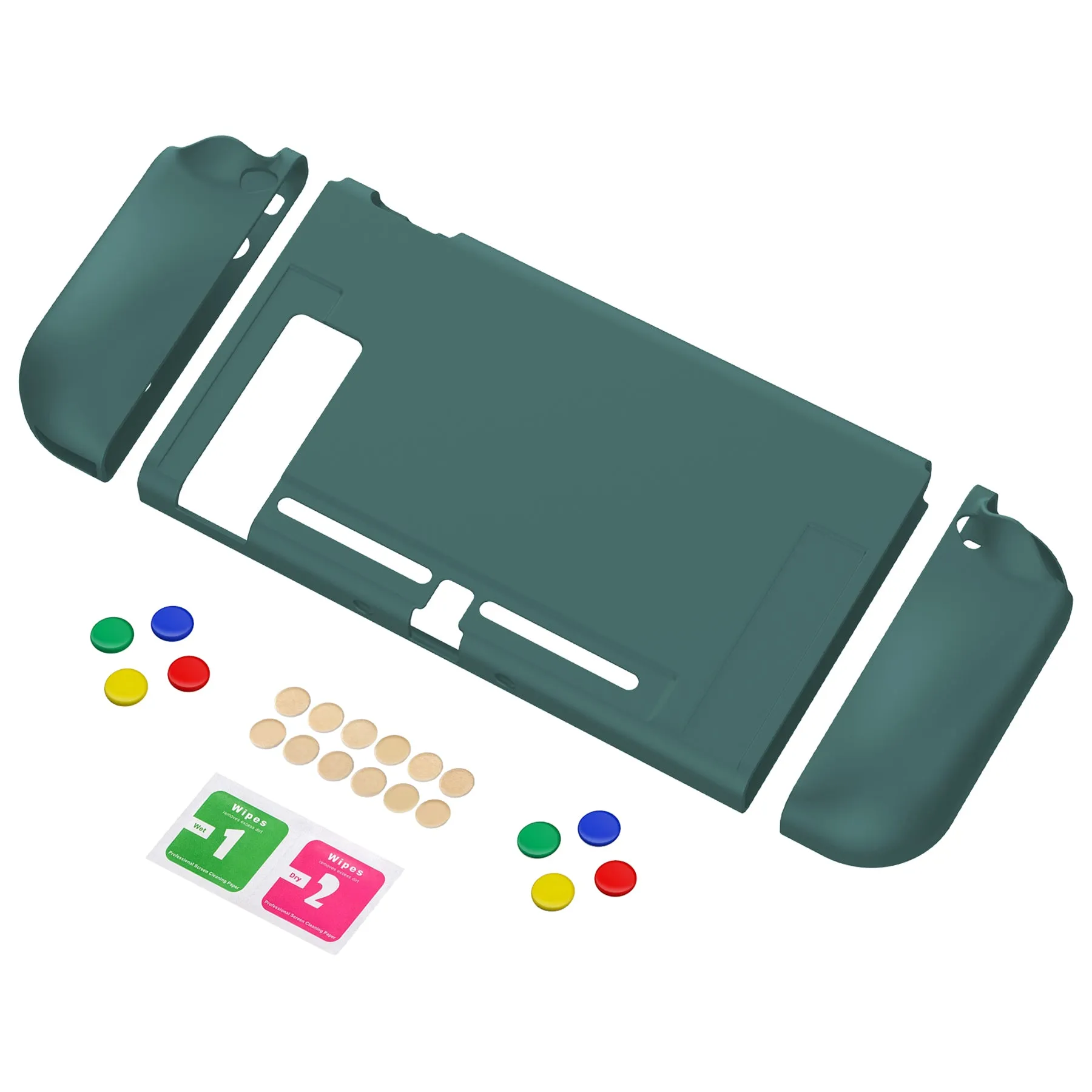 PlayVital Hunter Green Protective Case for NS Switch, Soft TPU Slim Case Cover for NS Switch Joy-Con Console with Colorful ABXY Direction Button Caps - NTU6036G2