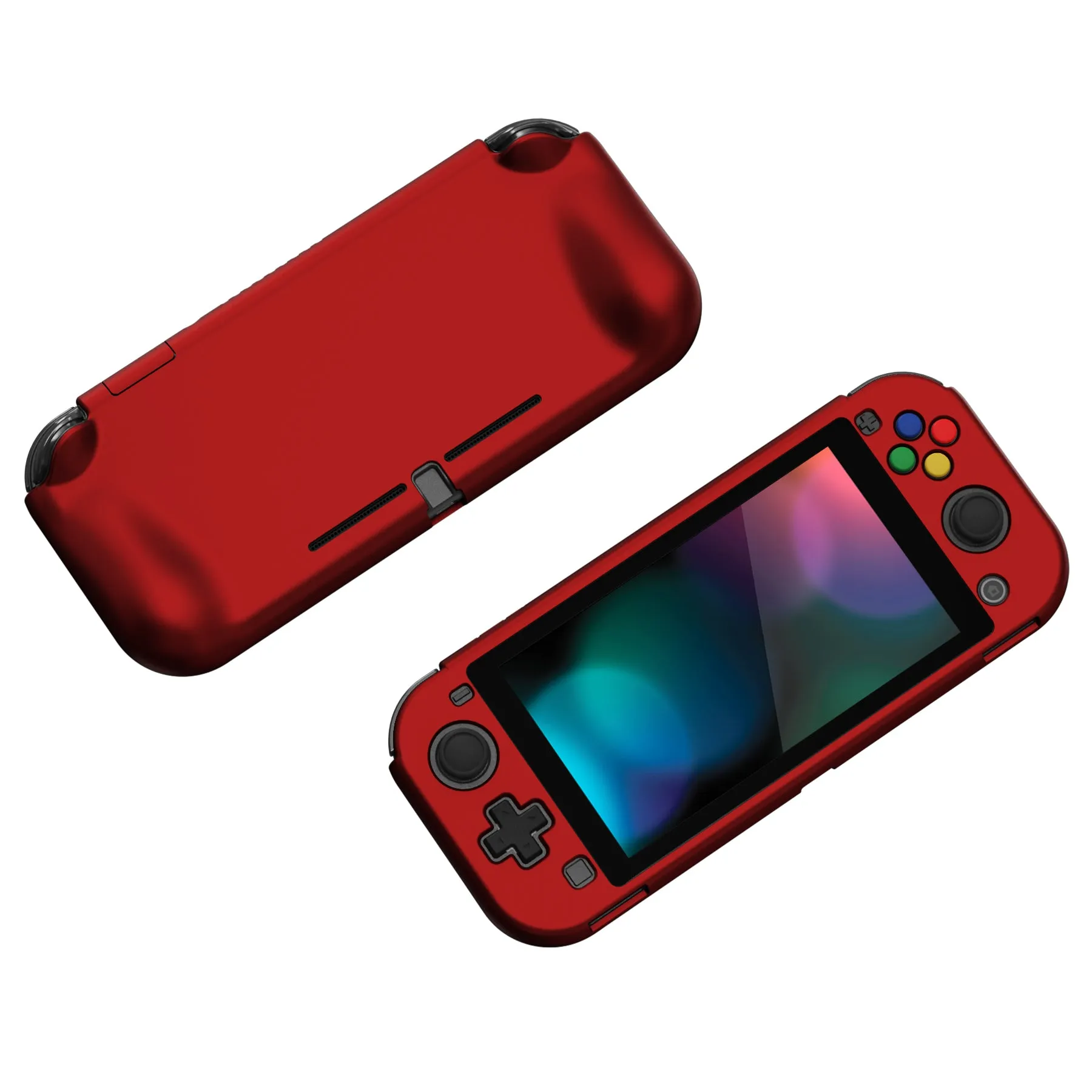 PlayVital ZealProtect Protective Case for Nintendo Switch Lite, Hard Shell Ergonomic Grip Cover for Nintendo Switch Lite w/Screen Protector & Thumb Grip Caps & Button Caps - Scarlet Red - PSLYP3010