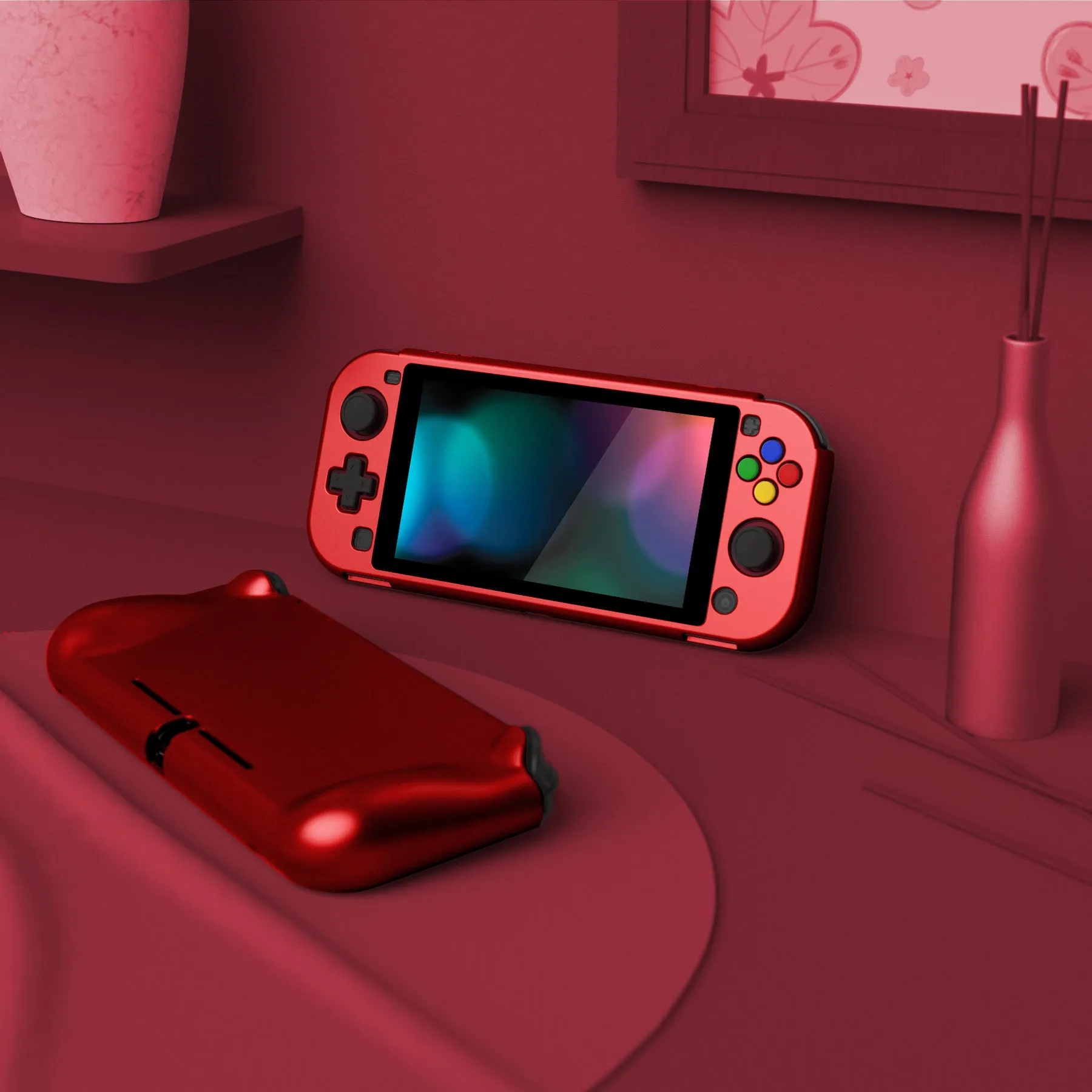 PlayVital ZealProtect Protective Case for Nintendo Switch Lite, Hard Shell Ergonomic Grip Cover for Nintendo Switch Lite w/Screen Protector & Thumb Grip Caps & Button Caps - Scarlet Red - PSLYP3010