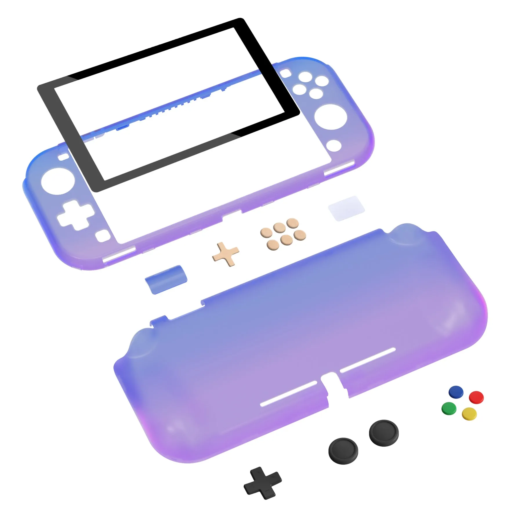 PlayVital ZealProtect Protective Case for Nintendo Switch Lite, Hard Shell Ergonomic Grip Cover for Switch Lite w/Screen Protector & Thumb Grip Caps & Button Caps - Gradient Translucent Bluebell - PSLYP3011