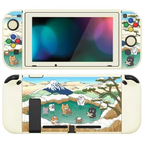 PlayVital ZealProtect Soft Protective Case for Nintendo Switch, Flexible Cover for Switch with Tempered Glass Screen Protector & Thumb Grips & ABXY Direction Button Caps - Hot Spring Kitties - RNSYV6047