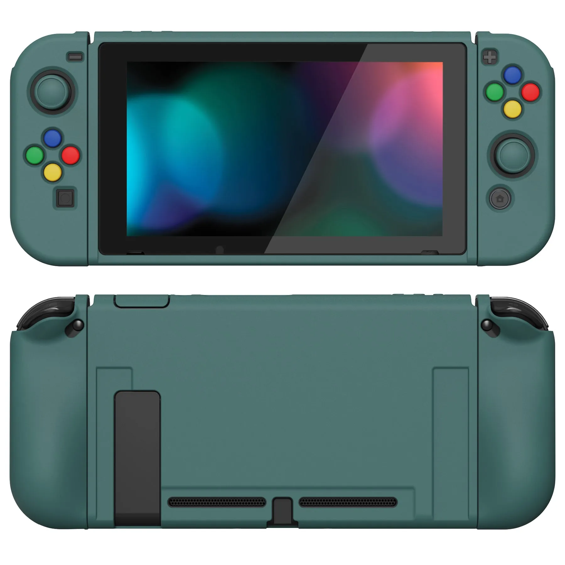 PlayVital ZealProtect Soft Protective Case for Nintendo Switch, Flexible Cover Protector for Nintendo Switch with Tempered Glass Screen Protector & Thumb Grip Caps & ABXY Direction Button Caps - Hunter Green - RNSYM5008