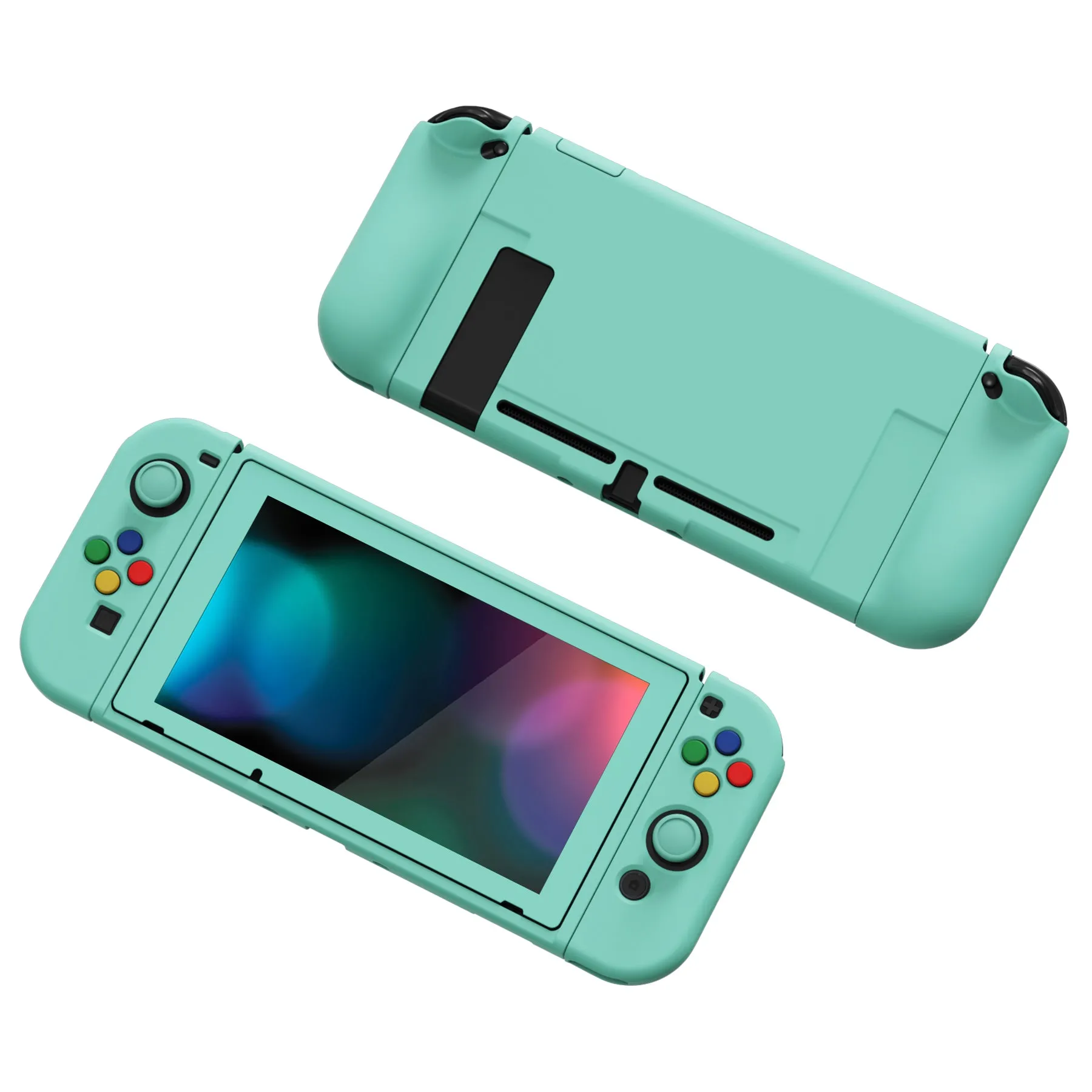 PlayVital ZealProtect Soft Protective Case for Nintendo Switch, Flexible Cover Protector for Nintendo Switch with Tempered Glass Screen Protector & Thumb Grip Caps & ABXY Direction Button Caps - Misty Green - RNSYM5004