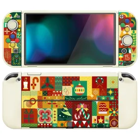 PlayVital ZealProtect Soft Protective Case for Switch OLED, Flexible Protector Joycon Grip Cover for Switch OLED with Thumb Grip Caps & ABXY Direction Button Caps - Christmas Wrap - XSOYV6047