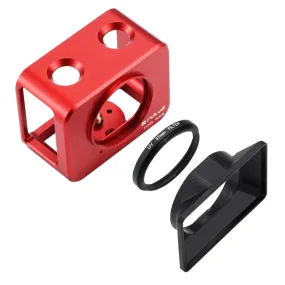 PULUZ for Sony RX0 Aluminum Alloy Protective Cage   37mm UV Filter Lens   Lens Sunshade with Screws and Screwdrivers(Red)