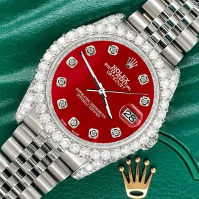 Rolex Datejust 116200 36mm 3.9CT Diamond Bezel/Lugs/Red MOP Dial Steel Watch TFJ-142508691