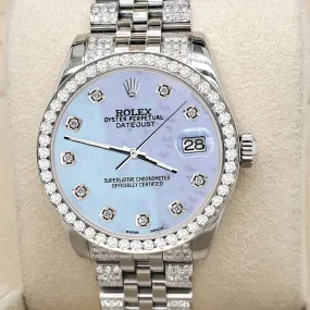 Rolex Datejust 31mm 3.30ct Diamond Bezel/Bracelet/Sky Blue MOP Dial Watch  TFJ-142508212