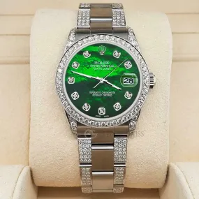 Rolex Datejust 31mm 3.5ct Diamond Bezel/Lugs/Bracelet/Green MOP Dial Steel Watch TFJ-142508821