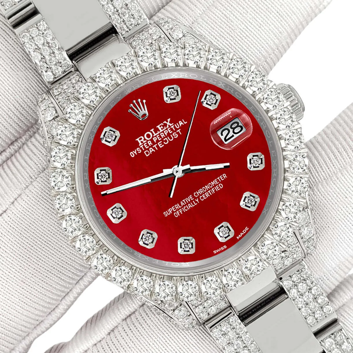 Rolex Datejust 31mm Pave 7.2ct Iced Diamond Red MOP Watch  TFJ-142508481