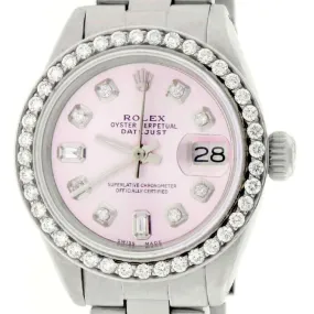 Rolex Datejust Ladies 26mm Steel Oyster Watch w/Pink Diamond Dial &amp; Bezel TFJ-142508122