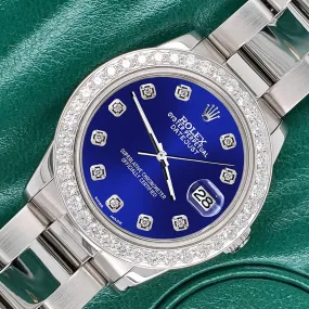 Rolex Datejust Midsize 31mm 1.52ct Bezel/Navy Blue Diamond Dial Oyster Watch TFJ-142507873