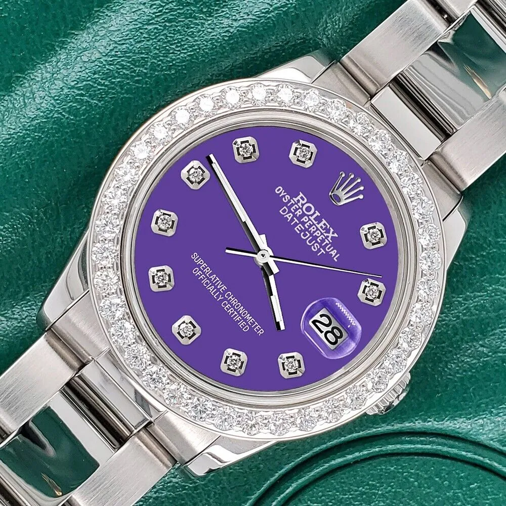 Rolex Datejust Midsize 31mm 1.52ct Bezel/Pastel Purple Diamond Dial Oyster Watch TFJ-142507877