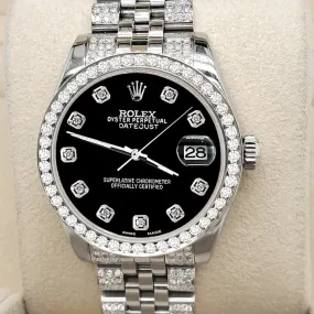 Rolex Datejust Midsize 31mm 3.3ct Diamond Bezel/Bracelet/Black Dial Watch TFJ-142508192