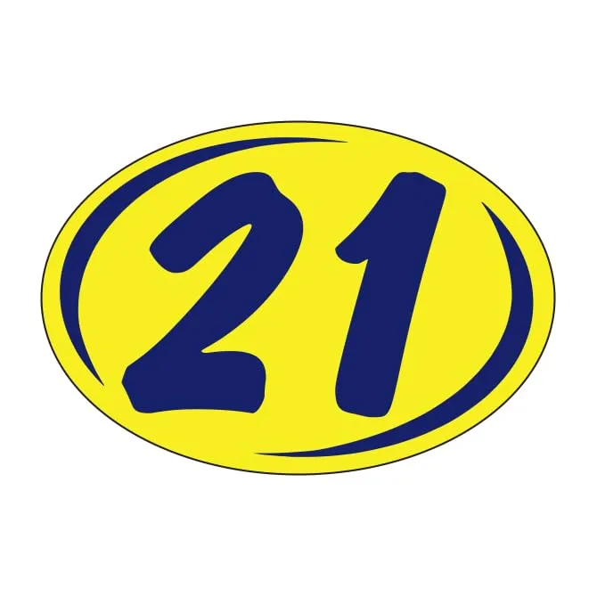 Round Year Window Stickers - Blue on Yellow Car Dealer Window Stickers - Durable, Weatherproof Vinyl with Easy On/Off Adhesive - Back Slit for Seamless Installation - 8" × 5-1/2"