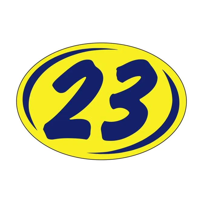 Round Year Window Stickers - Blue on Yellow Car Dealer Window Stickers - Durable, Weatherproof Vinyl with Easy On/Off Adhesive - Back Slit for Seamless Installation - 8" × 5-1/2"