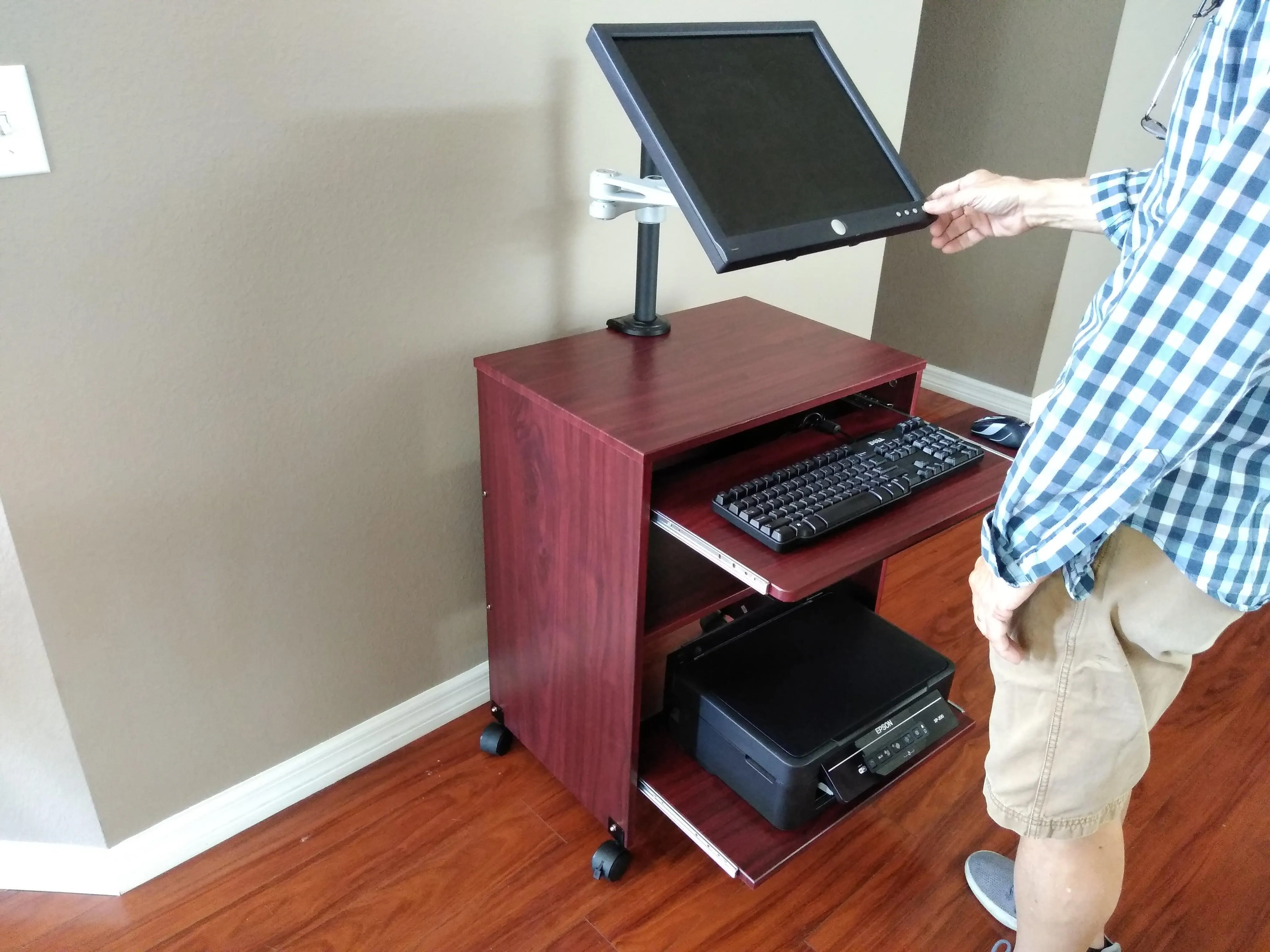 S2326 24" Compact Small Computer Desk with keyboard tray, sliding printer shelf & mouse tray. Small spaces, Home-Office.