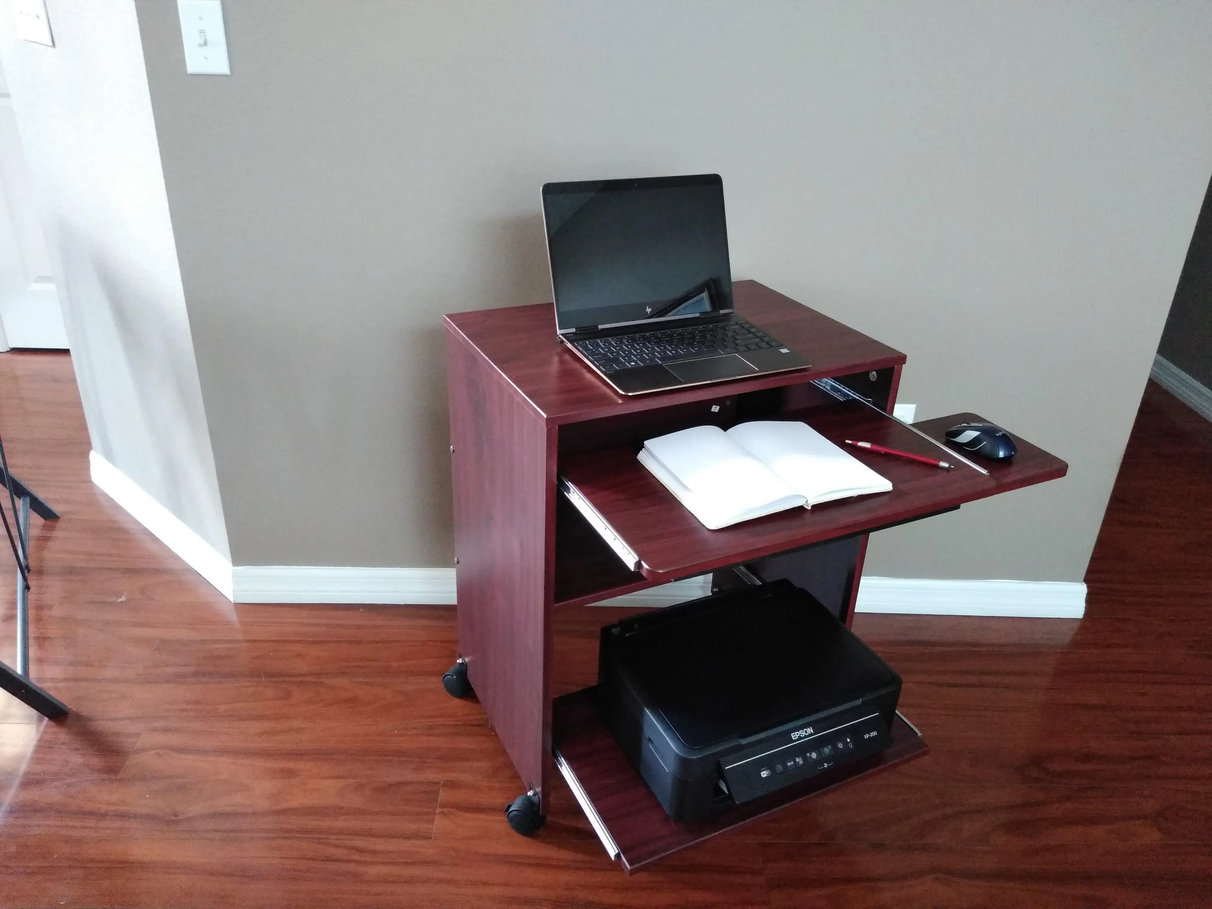 S2326 24" Compact Small Computer Desk with keyboard tray, sliding printer shelf & mouse tray. Small spaces, Home-Office.