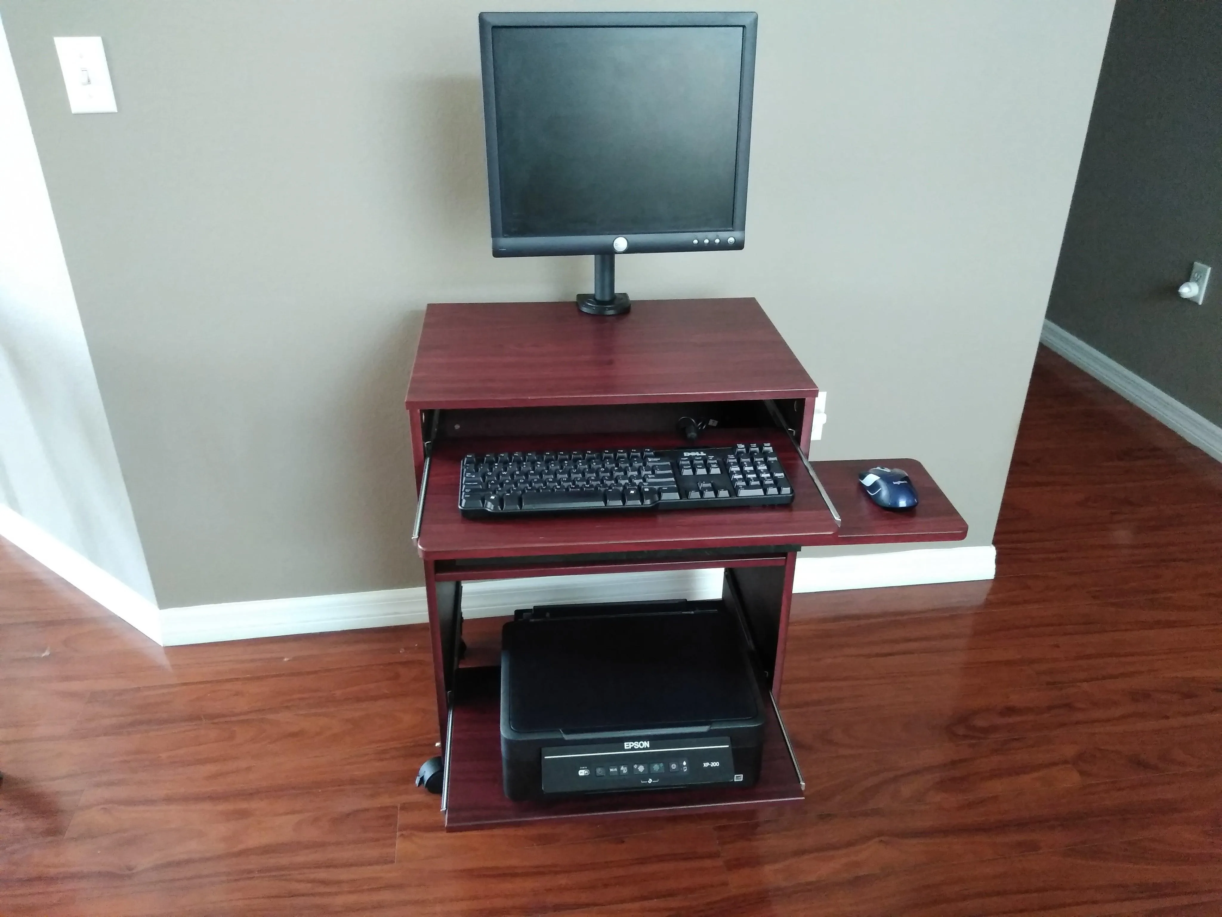 S2326 24" Compact Small Computer Desk with keyboard tray, sliding printer shelf & mouse tray. Small spaces, Home-Office.