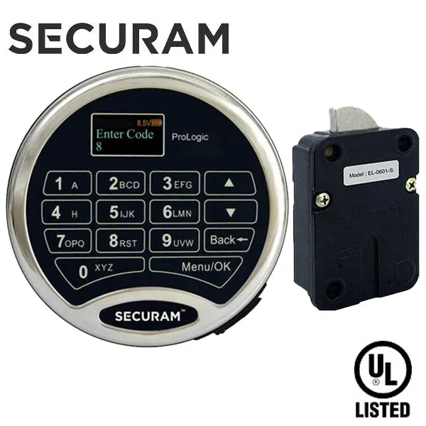 SECURAM - ProLogic Kit - ProLogic L22 Electronic Safe Keypad Lock & SwingBolt Lock Body with Status Sensor - Digital Mode - UL Listed - Chrome