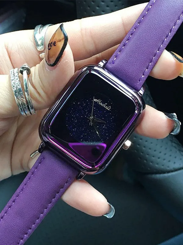 Starry Square Leather Womens' Watch