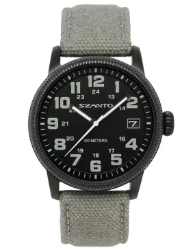 Szanto Mens 1100 Series - Black Steel - Black Dial - Grey Strap - 100m - Date