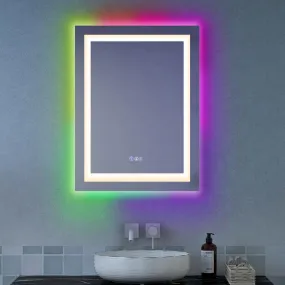 Tangkula 32" x 24" LED Bathroom Wall Mirror, RGB Backlit Dimmable Vanity Makeup Mirror