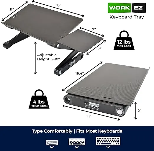 Uncaged WorkEZ Adjustable Keyboard Stand for Desktop Computer Keyboard Riser for desk Keyboard and Mouse Riser for Standing Adjustable Keyboard and Mouse Stand aluminum ergonomic keyboard tray keyboard shelf