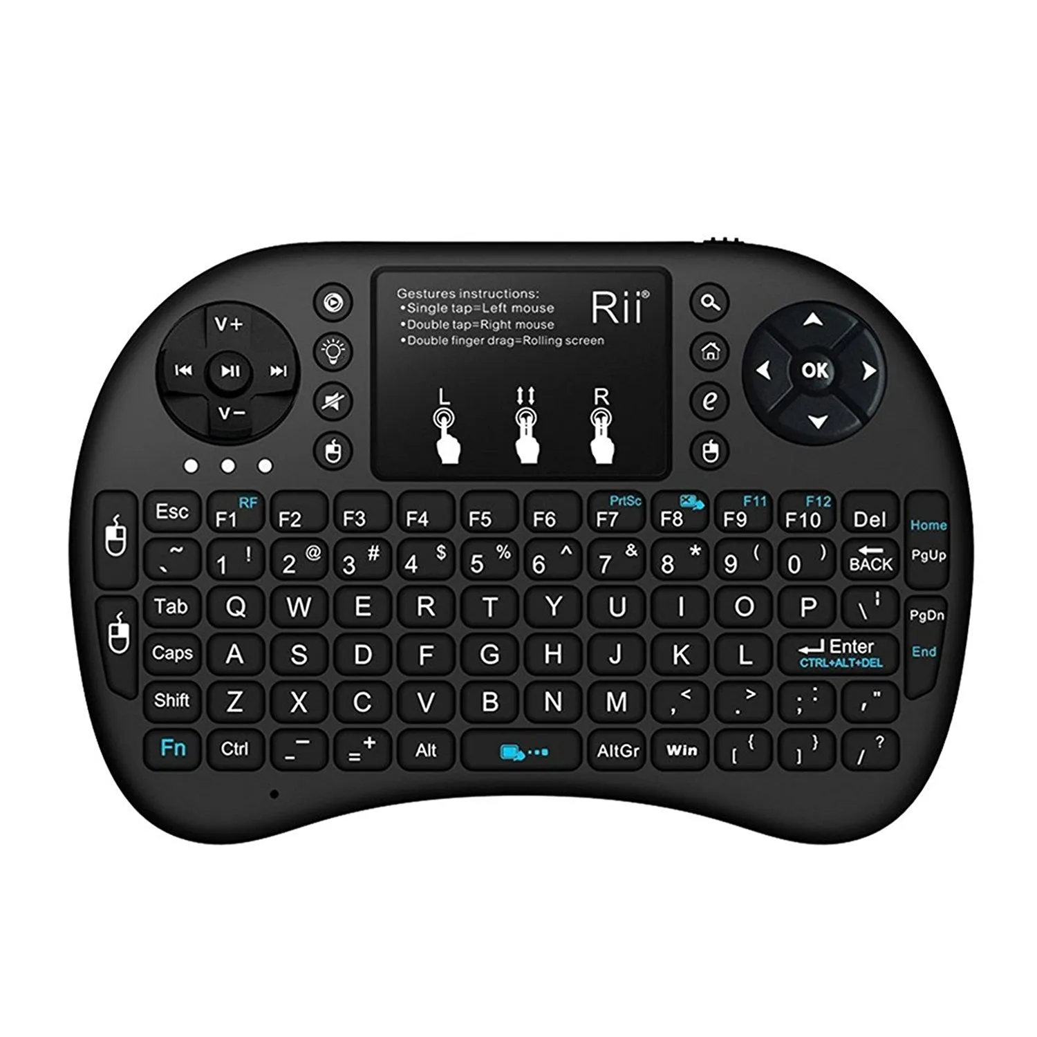 (Updated With Backlit) Rii i8  2.4GHz Mini Wireless Keyboard with Touchpad Mouse, LED Backlit, Rechargable Li-ion Battery, Soft Silicone Button, Raspberry Pi 2, MacOS, Linux, HTPC, Google Android TV Box, Windows XP Vista 7 8 10