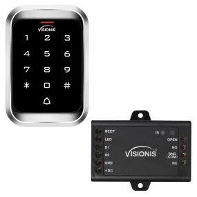 Visionis VIS-3000 - Access Control Indoor   Outdoor Rated IP68 Metal Digital Touch Keypad   Reader Standalone with Mini Controller   Wiegand 26, Wide Design, No Software, EM Cards, 1000 Users