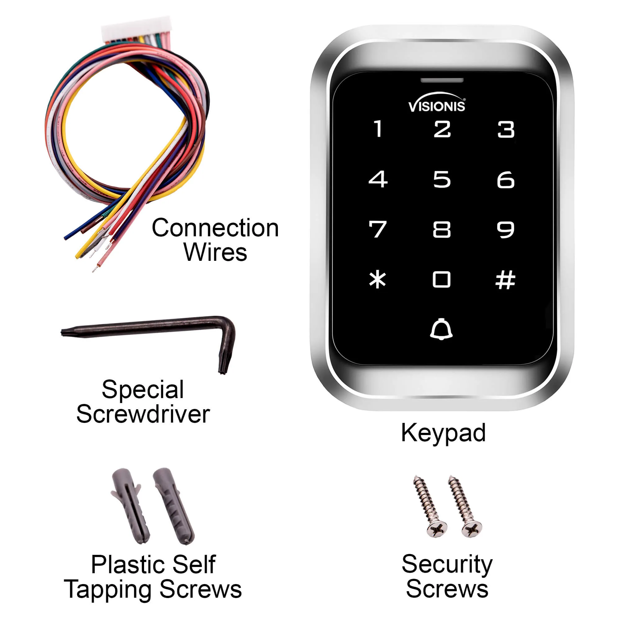 Visionis VIS-3000 - Access Control Indoor   Outdoor Rated IP68 Metal Digital Touch Keypad   Reader Standalone with Mini Controller   Wiegand 26, Wide Design, No Software, EM Cards, 1000 Users