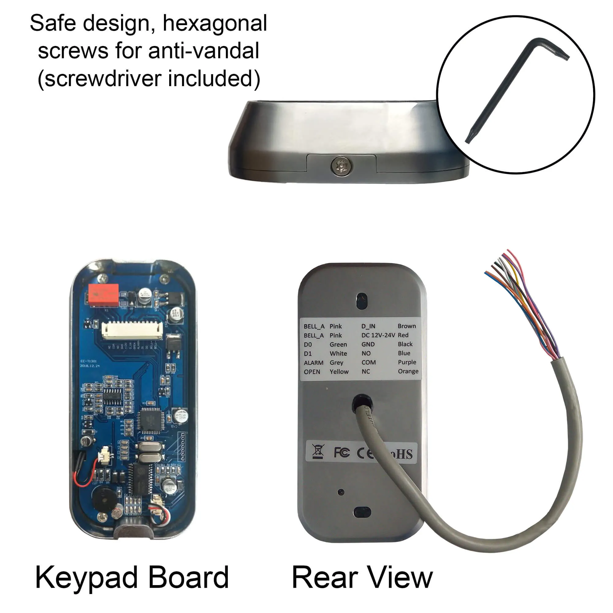 Visionis VIS-3003 - Access Control Indoor   Outdoor Rated IP68 Metal Anti Vandal Digital Touch Keypad   Reader Standalone with Mini Controller, Wiegand 26, Slim Design No Software EM Cards, 1000 Users