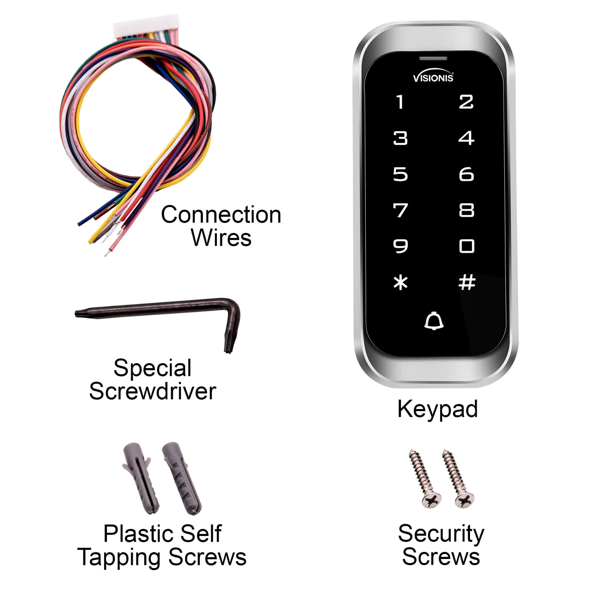 Visionis VIS-3003 - Access Control Indoor   Outdoor Rated IP68 Metal Anti Vandal Digital Touch Keypad   Reader Standalone with Mini Controller, Wiegand 26, Slim Design No Software EM Cards, 1000 Users