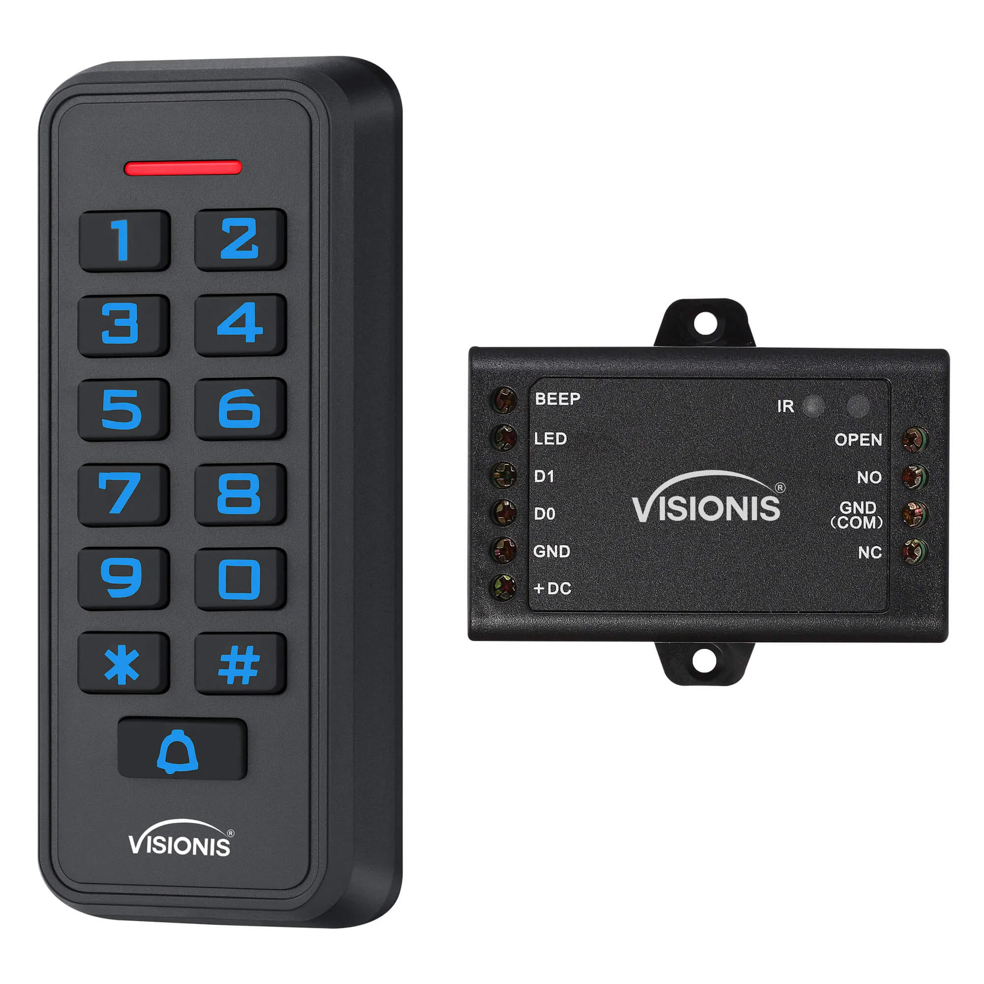 Visionis VIS-3008 - Access Control Black Outdoor IP68 Weatherproof Keypad and Card Reader Standalone with Mini Controller   Wiegand 26, No Software, Delay and On/Off Toggle Mode, EM Cards, 1000 Users