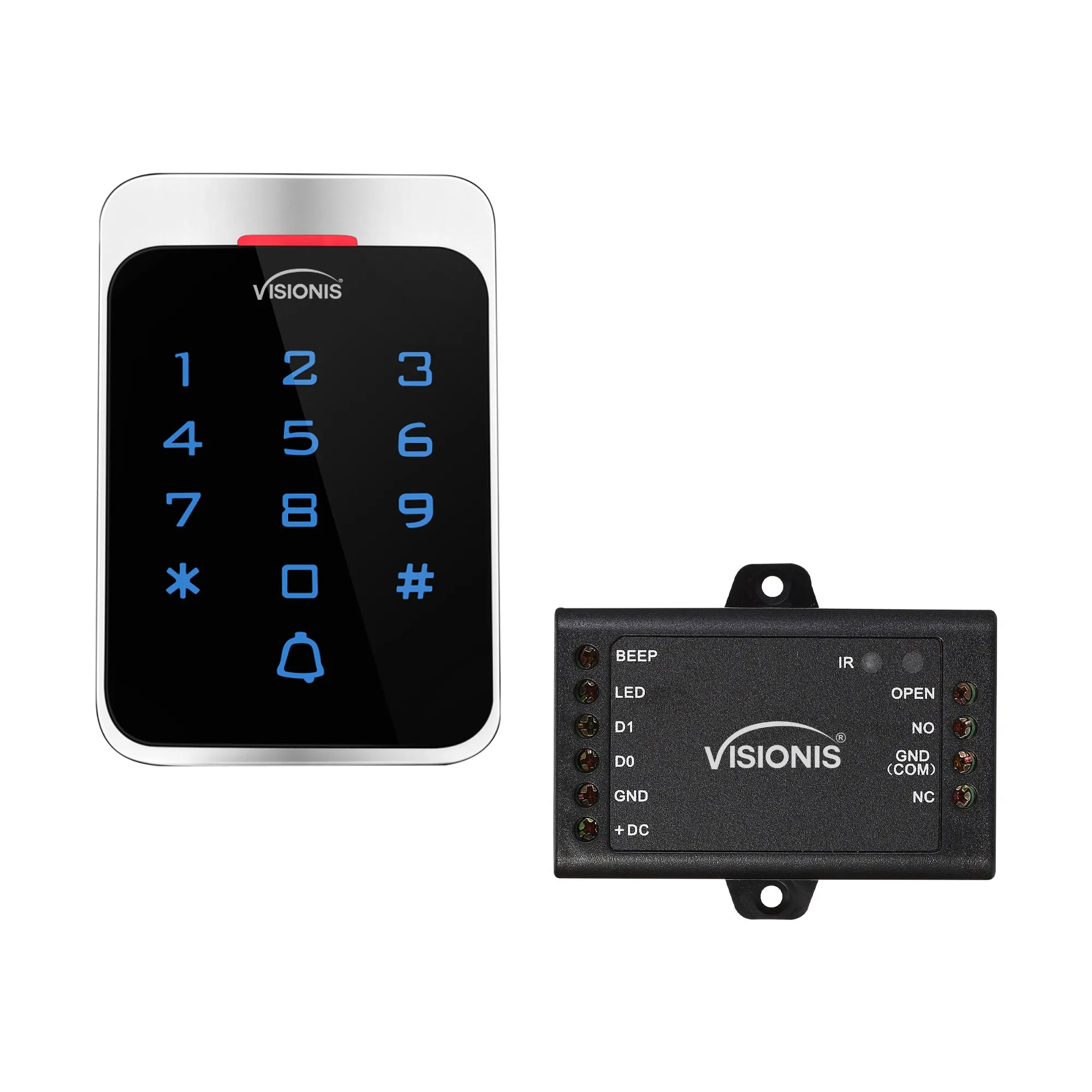 Visionis VIS-3022 - Access Control Outdoor Weatherproof Metal Housing Anti Vandal Digital Touch Keypad   Reader Standalone with Mini Controller   Wiegand 26, 125khz EM Cards with Doorbell, 1000 Users