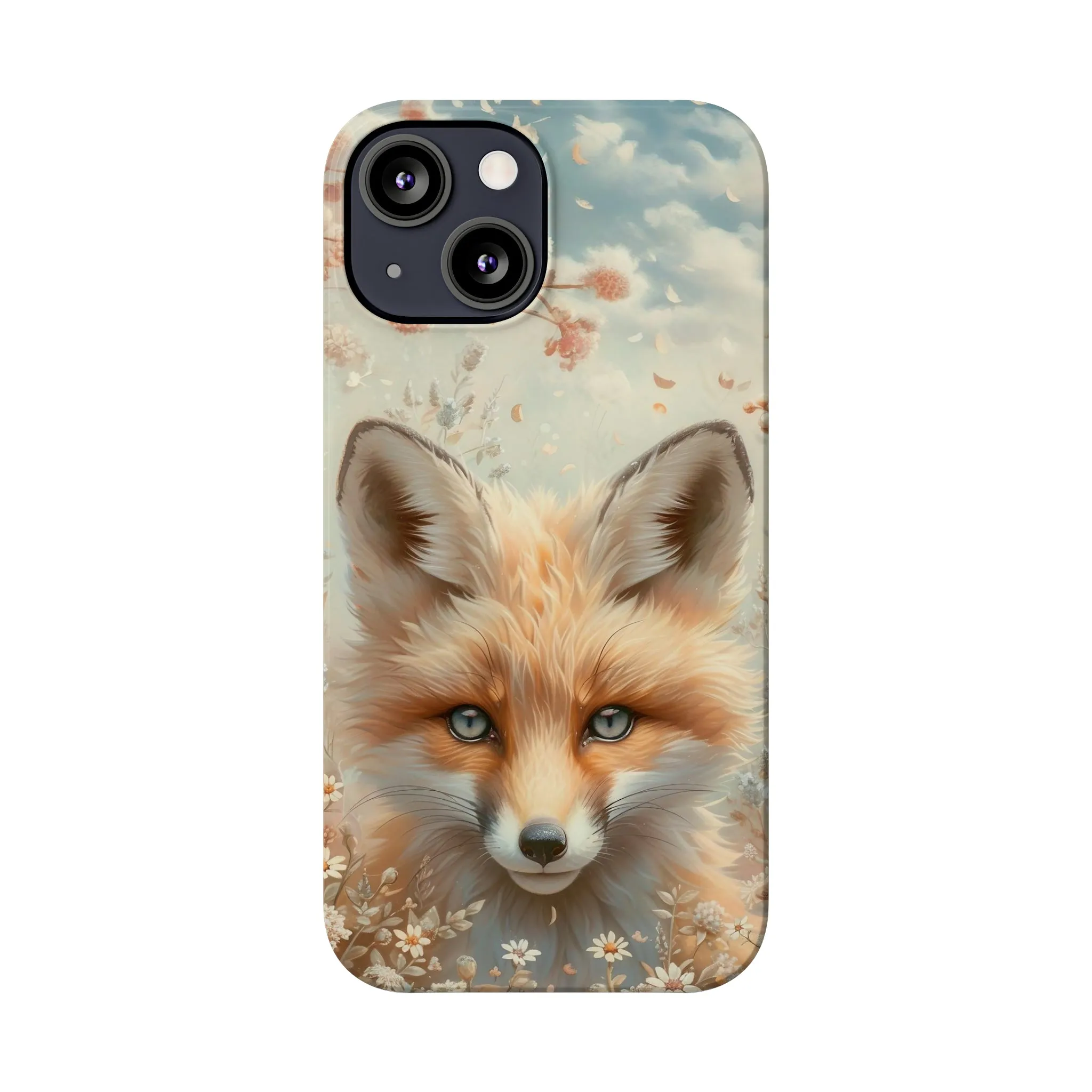 Whimsical Blue Eyed Fox Design Sleek Elegance Wireless-Charging Compatible Phone Case Slim Phone Case compatible with over 20 iphone models